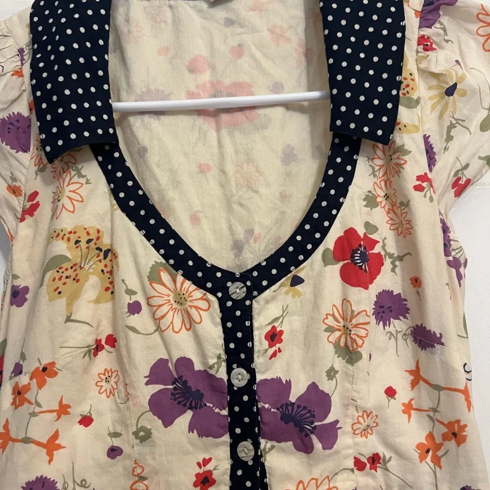 Anthropologie Cream Floral Midi Dress with Black Trim - Picture 2 of 16